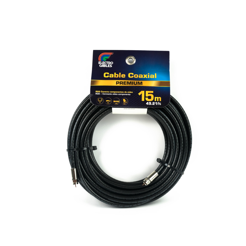 Cable Coaxial para antena de TV 75 Ohms de color negro de 1,5m